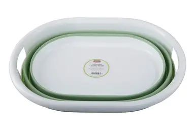 Maison by Premier Oval Collapsible Laundry Basket in Green and White
