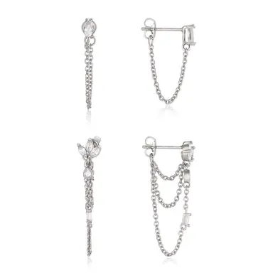 Ever Faith Cubic Zirconia Hypoallergenic Dainty Chain and Stud Earrings Set