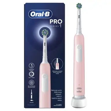 Oral-B Pro 1 Adult Electric Toothbrush, With 3D Cleaning, 1 Toothbrush Head, Gum Pressure Control, 2 Pin UK Plug, Pink