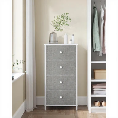 Euziel Ladekast - Dressoir Met 4 Stoffen Lades - Duifgrijs En Roomwit 4 Lades-grijs