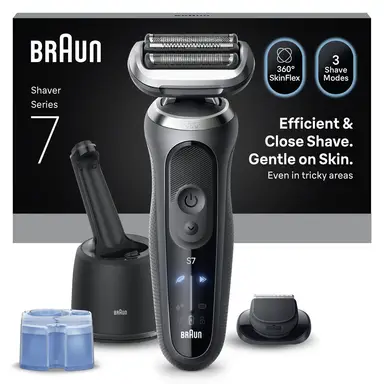 Braun Series 7 Electric Shaver, Up to 60 min, 4in1 SmartCare Center, +1 Attachment, Cordless, Wet & Dry Razor for Men, 100% Waterproof, 72-G7200CC, Grey