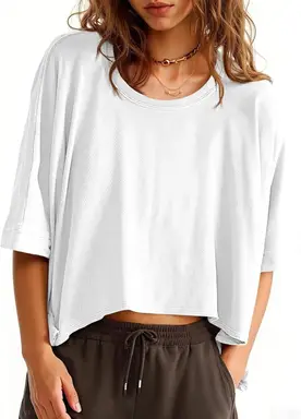 Women's Oversized T-Shirts Cropped Summer Casual Short Sleeve Loose Fit Tee Tops (white, M)