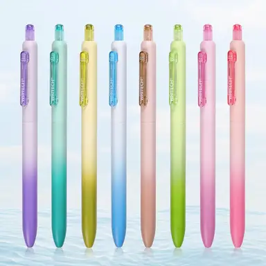 WRITECH Gel Pens Fine Point: 0.5mm Retractable Multicolor Ink No Smear Gradient Color Aesthetic Pen Barrel 8ct for Journaling Notetaking Silent Click Colored Pen Set