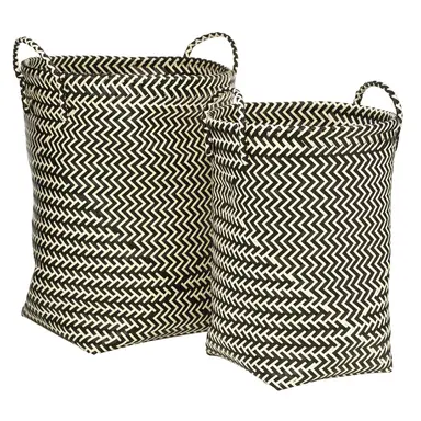 Set Of Two Black And White Woven Storage Baskets-1