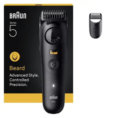 Braun Beard Trimmer Series 5, +2 Styling Tools, 20 Lengths, Sharp Blade, BT5500, Black