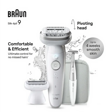 Braun Silk-épil 9, Epilator For Easy Hair Removal, Lasting Smooth Skin, 9-241, White/Silver