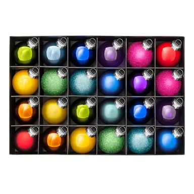 WeRChristmas Rainbow Glass Baubles, 24 Pack, 3 cm