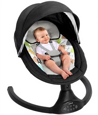 Bioby Elektrische Baby Schommel Baby Schommel met 5-Puntsbeveiliging & 5 Schommelstanden, Licht & Veilig Elektronische Baby Schommel met Bluetooth Muziek & Afstandsbediening, voor 0-6 Maanden (2-9 kg), Zwart