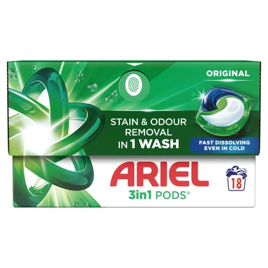 Ariel 3in1 PODS, Washing Liquid Laundry Detergent Capsules, Original, 18 Washes