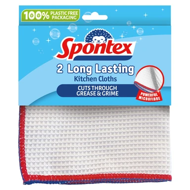 Spontex Long Lasting Kitchen Cleaning Cloths, 2 per Pack