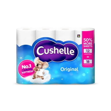Cushelle Original Toilet Tissue, 2-Ply, 12 Rolls, 50% More Sheets