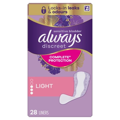 Always Discreet Incontinence Liners Light 28 Panty Liners For Sensitive Bladder 300g