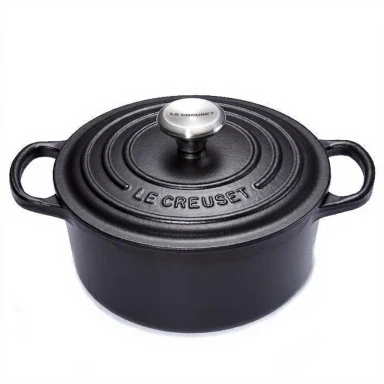 Le Creuset Signature Serie Runder Bräter aus Gusseisen mit Deckel - 20cm - 2.4L - Geeignet für alle Herdarten - Schwarz