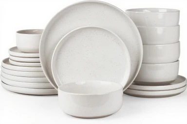Richmount Galaxy Serie Geschirrset - 18-teiliges Keramikset für 6 Personen - Enthält Essteller/Salatteller/Müslischalen - Spülmaschinen- und Mikrowellengeeignet - Weiß