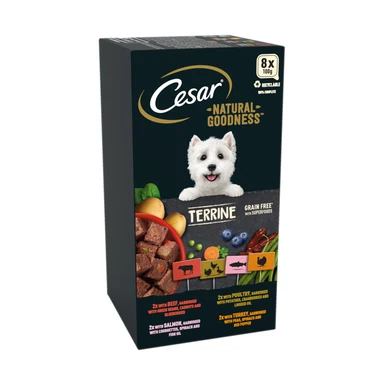 CESAR NATURAL GOODNES Grain Free Adult Dog Food Mix Terrine 8x100g Tray