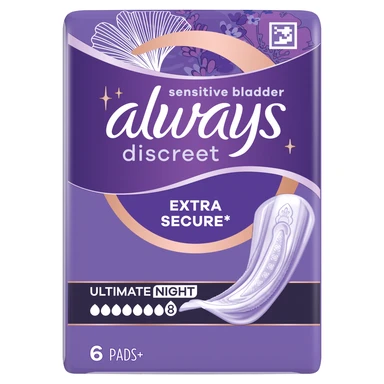 Always Discreet Incontinence Pads Women Ultimate Night 6 Pads