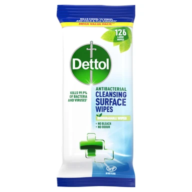 Dettol Antibacterial Surface Cleansing Wipes, 126 Large Wipes