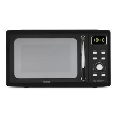 Tower T24041BLK Digital Microwave with Sleek Mirror Door, 800W, 20L, Black & Chrome