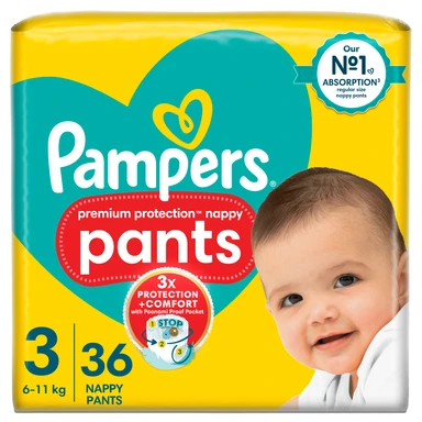 Pampers Premium Protection Nappy Pants Size 3 36 Pack