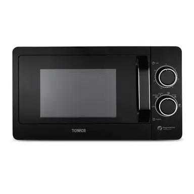 Tower T24042BLK Manual Microwave with Sleek Mirror Door, 800W, 20L, Black & Chrome