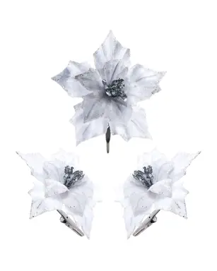 WeRChristmas Artificial White Poinsettia Flower with Clip, 3 Pack, 12 cm