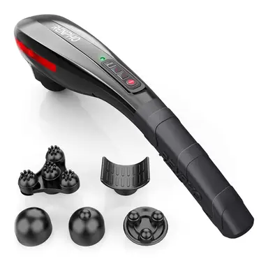 Renpho Cordless Body Massager – Percussion Therapy, Powerful Motor, 5 Interchangeable Heads, EM2018C-BK