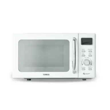 Tower T24041WHT Digital Microwave with Sleek Mirror Door, 800W, 20L, White & Chrome