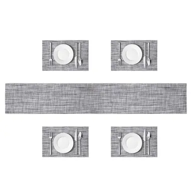 Placemats & Runner Set Easy Clean Rectangle Black/Grey 5pcs
