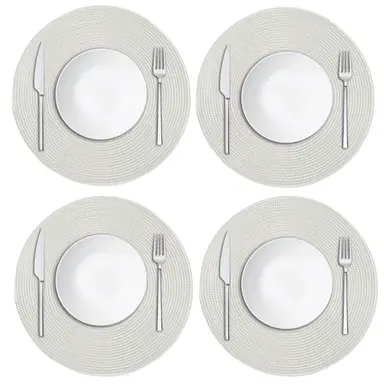 Placemats Woven Round Ivory 4pcs