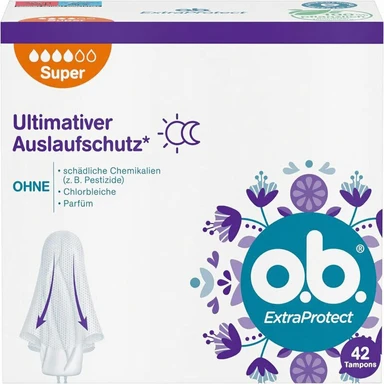 o.b. ExtraProtect Super, Tampons für starke Tage mit Dynamic Fit Technologie und extra Schutzflügeln, für ultimativen Auslaufschutz* (1 x 42 Stück)