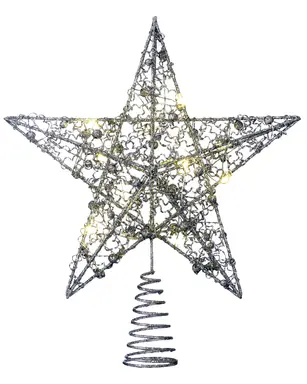 WeRChristmas Pre-Lit Star Christmas Tree Topper, Silver, 31 cm