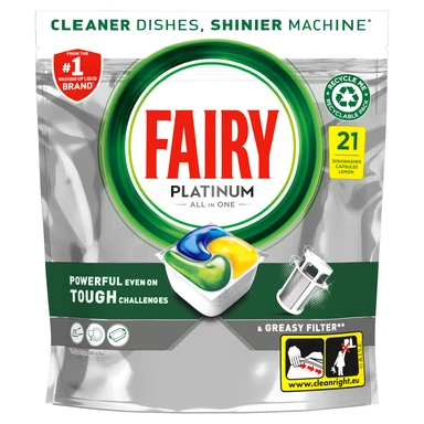 Fairy Platinum All In One Dishwasher Tablets Lemon 21 Tabs