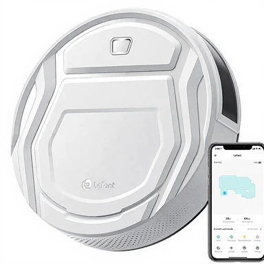 M210 Aspirateur robot blanc avec bac à poussière 500 ml, 4 modes de nettoyage et 1800 Pa