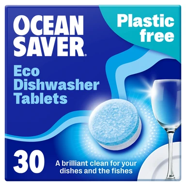 OceanSaver Eco-Friendly Dishwasher Tablets - Pack of 30 | Non-Toxic & Plastic-Free Dish Washing Tablets for Sustainable Cleaning | All in One Plant-Based Dishwasher Salt & Rinse Aid for Tough Stains