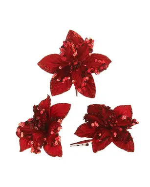 WeRChristmas Artificial Red Poinsettia Flower with Clip, 3 Pack, 12 cm