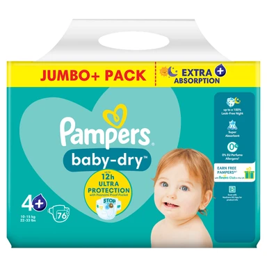 Pampers Baby-Dry Nappies Size 4+ 76 Pack Jumbo+ Pack