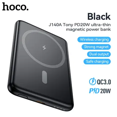 HOCO J140A PD20W 5000mAh Magnetic Power Bank - Black