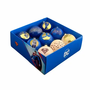 Warner Brothers Super Man Christmas Baubles Set 9 Piecers (7.5cm)