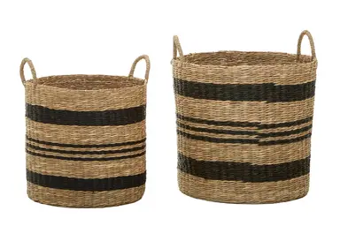 Arles Set of 2 Seagrass Baskets with Black Stripes.
