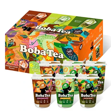 JENI PLAYB Bubble Tea Beker Mix van Smaken 6 Bekers x 85 g (Matcha/2 Bekers, Honingmeloen/2 Bekers, Bruine Suiker/2 Bekers)
