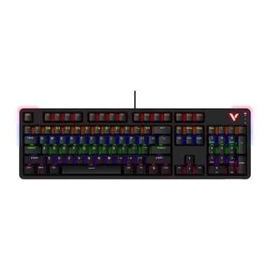 RAPOO V500PRO Full-Size Wired Mechanical Gaming Keyboard, QWERTY US layout, 104 Keys Anti-Ghosting, Rainbow RGB Backlit, Multimedia Hotkeys, Removable Top Case, USB-C, Heavy Duty, Red Switch - Black
