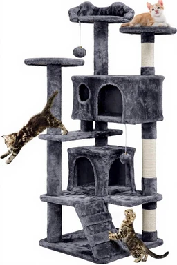 Yaheetech Kratzbaum stabiler Katzenbaum Katzenkratzbaum Katzenmöbel, Kletterbaum für Katzen Höhe 137 cm, dunkelgrau