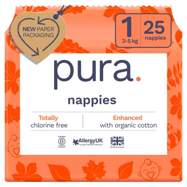 Pura Eco Nappies Size 1 2-5 Kg 25 Nappies