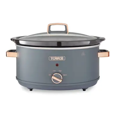 Tower Cavaletto 6.5 Litre Slow Cooker - Grey and Rose Gold, 3 Heat Settings, Removable Crockpot, Cool-Touch Handles, T16043GRY