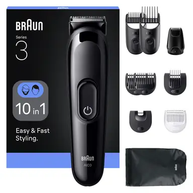 BRAUN All-in-One Series 3, 10in1 Grooming Kit, Sharp Blade, 14 Lengths, AIO3560, Black,Top Gift Picks