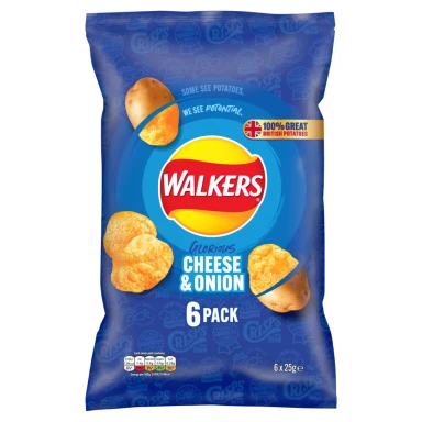 Walkers Cheese & Onion Crisps 6 x 25g