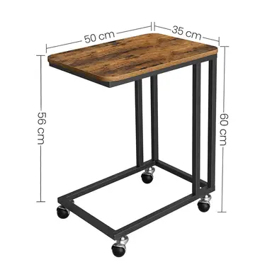 VASAGLE Bijzettafel Nachtkastje Sofa-tafel op wielen - 50 x 35 x 60 cm - Vintage Bruin-Zwart