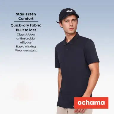 ochama [100 Series Cloud Sense Quick Dry] Sports Short-sleeved Polo Shirt Men's RunningFitness Outdoor Summer Black S