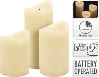 Lot de 3 bougies LED