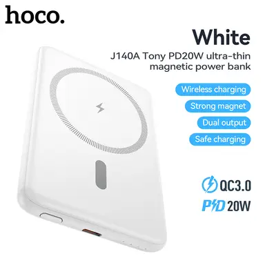 HOCO J140A PD20W 5000mAh Magnetic Power Bank - White